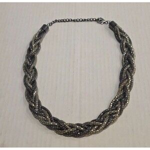 Dragon Scale Gunmetal Gray/Black Braided 18-22" Chunky Necklace Y2K
